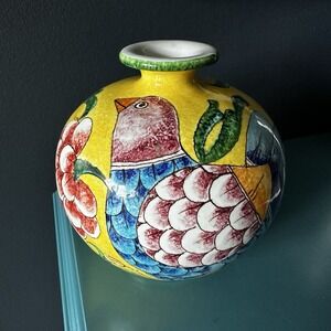 Hand-Painted Italian Majolica‎ Vase by Apolito Ravello, Amalfi Coast Bird Floral